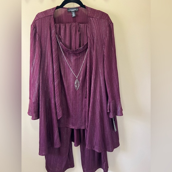 NWT R&M RICHARDS Plus Size 22W Wine Metallic 3pc Fly Away Jacket Pant Suit - Picture 11 of 11
